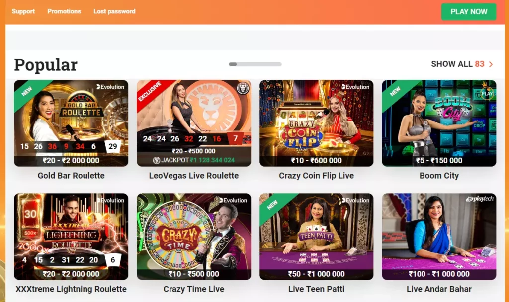 An image with live casino at LeoVegas.