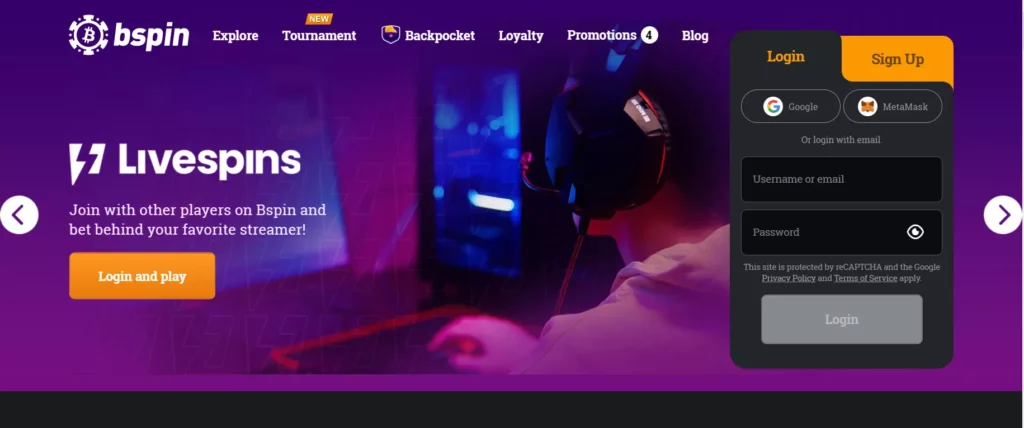 bspin casino homepage