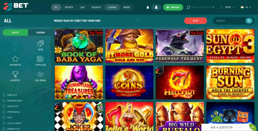 Slot Games Available On 22Bet